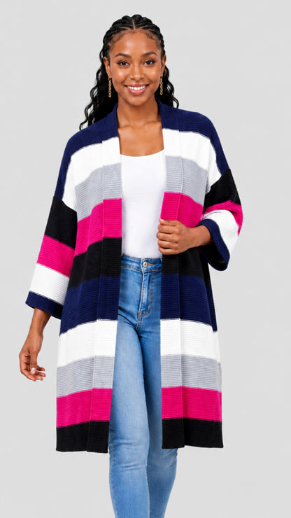 The Fashion Frenzy Waterfall Cardigan - Multicolored/Navy