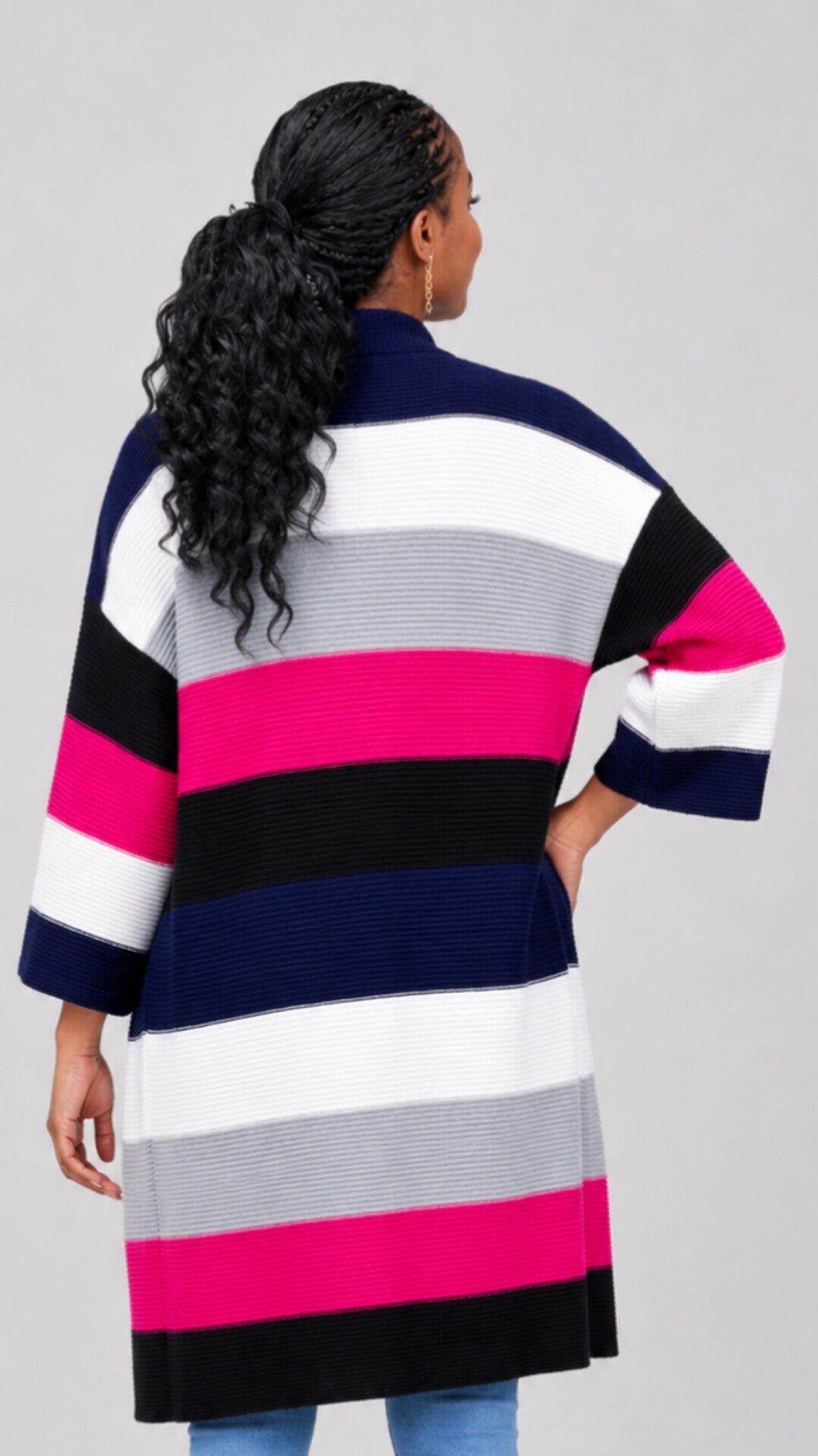 The Fashion Frenzy Waterfall Cardigan - Multicolored/Navy