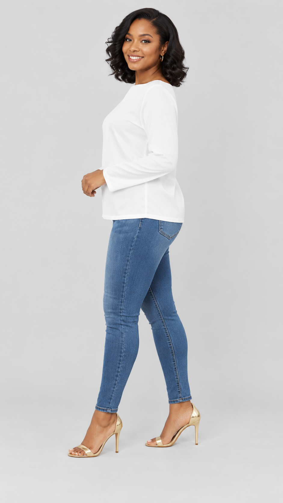Satin Long Sleeved Top - White