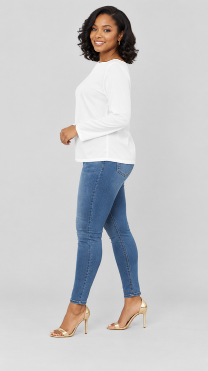Satin Long Sleeved Top - White