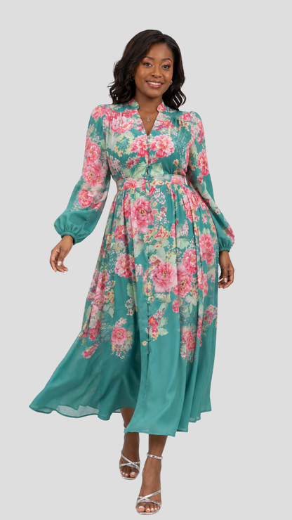 The Fashion Frenzy Seraphine Floral Maxi Dress- Green