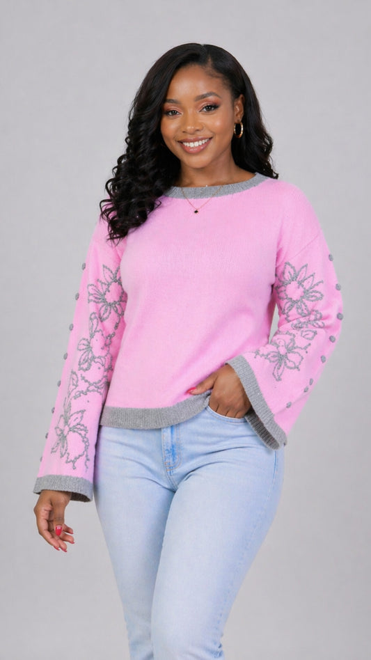 The Fashion Frenzy Flared Sleeves Pullover - Pink