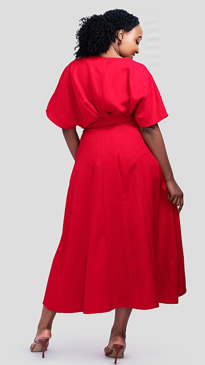 The Fashion Frenzy Belted Midi Dress - Red