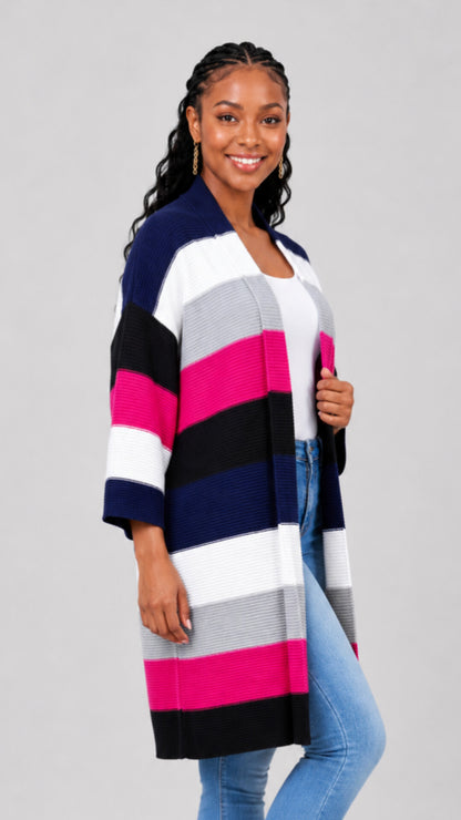 The Fashion Frenzy Waterfall Cardigan - Multicolored/Navy