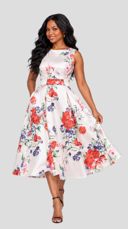 The Fashion Frenzy Serena Bloom Floral Midi Skater Dress - Multi