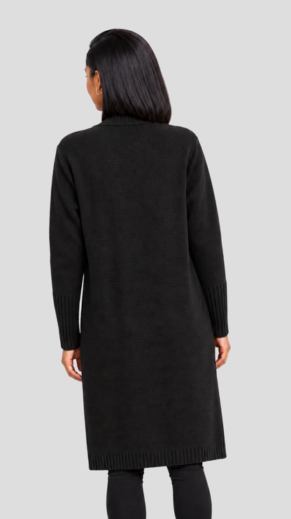 The Fashion Frenzy Lora Longline Waterfall  Cardigan - Black