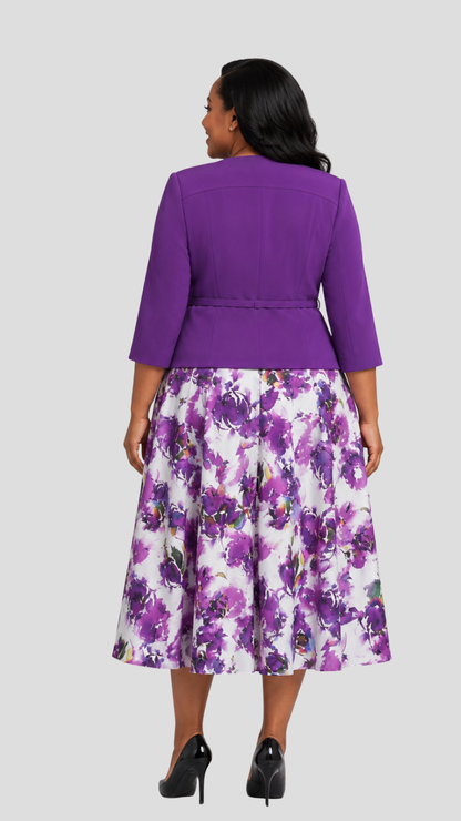 The Fashion Frenzy Majestic Petals Floral Dress Suit - Purple