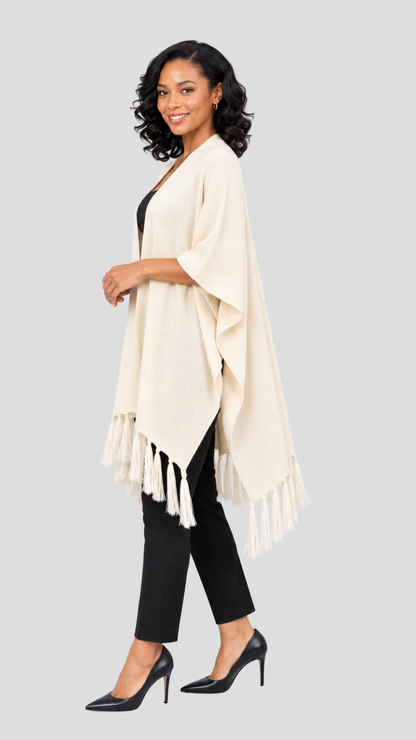 The Fashion Frenzy Fringed Acrylic Shawl – Cream