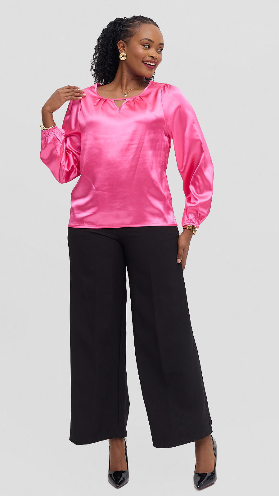 Scarlet Satin Blouse – Hot Pink