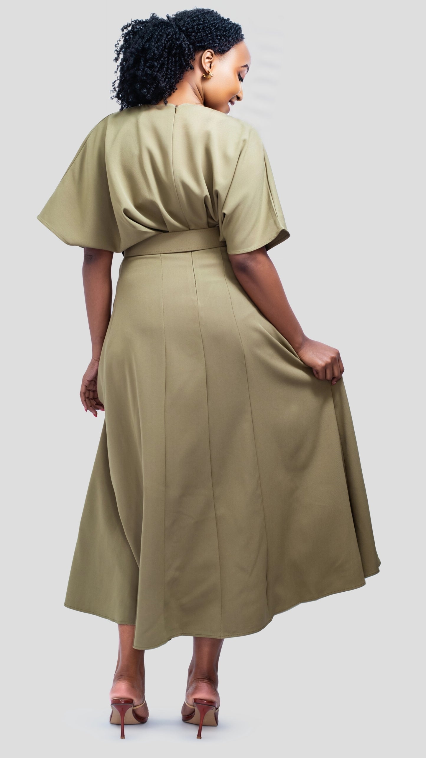 The Fashion Frenzy Belted Midi Dress - Olive Green