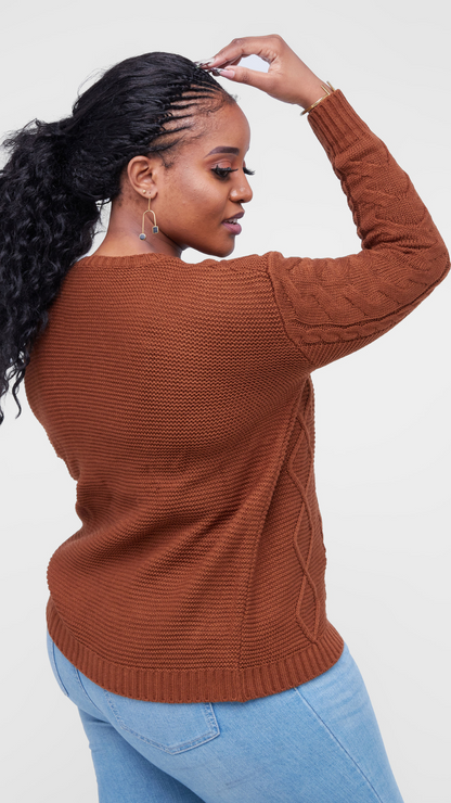 The Fashion Frenzy Round Neck Pullover - Brown