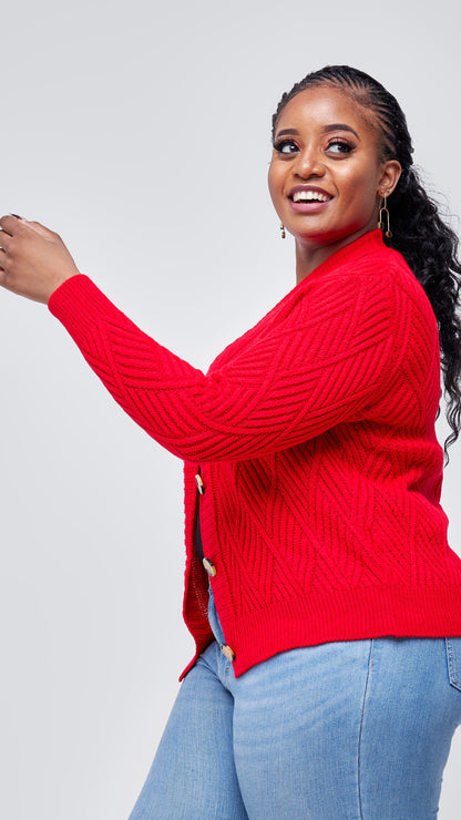 The Fashion Frenzy Button Cardigan Sweater - Red