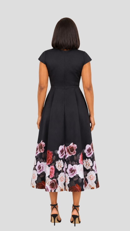 The Fashion Frenzy   Novella Rose Midi Dress - Black