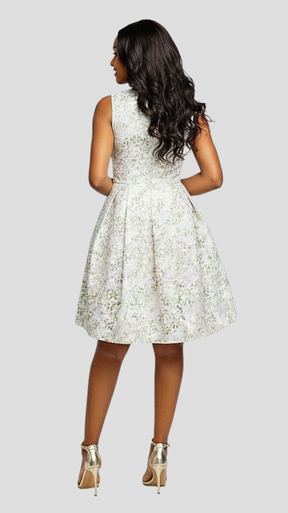 The Fashion Frenzy Isadora Floral Brocade Dress– Champagne