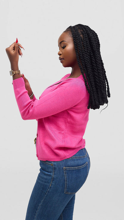 The Fashion Frenzy Mock Button Cardigan - Pink