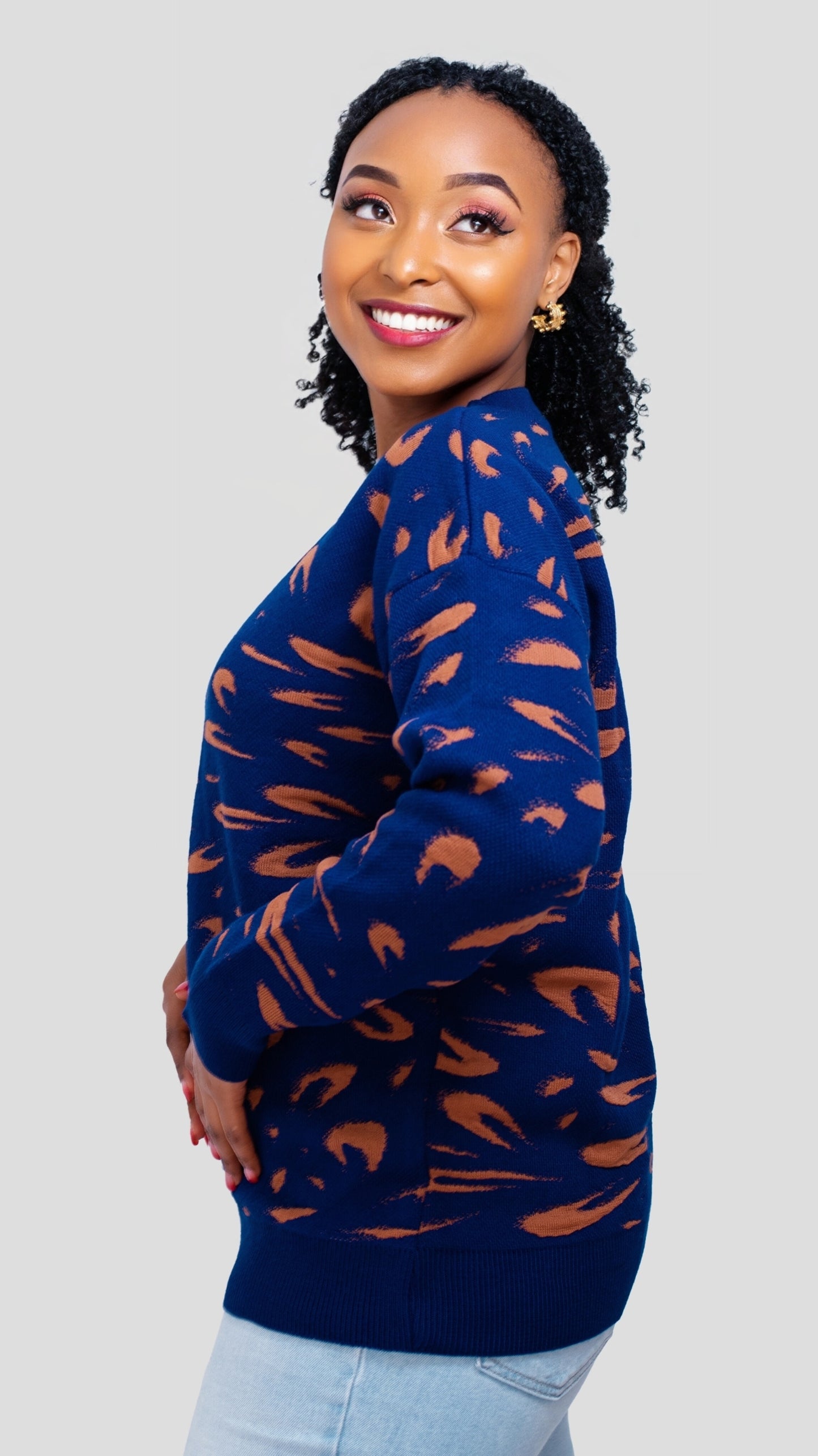 The Fashion Frenzy Printed Pullover Sweater - Blue