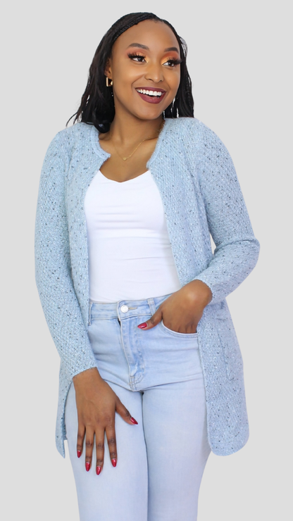 The Fashion Frenzy Waterfall Cardigan Cardigan - Light Blue