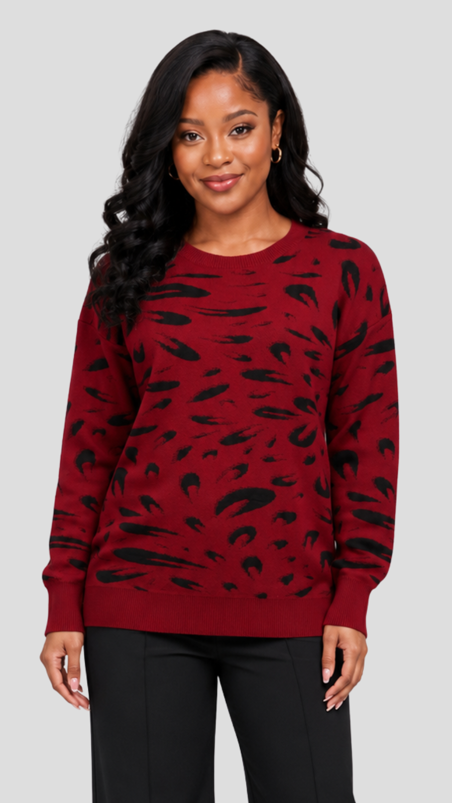The Fashion Frenzy Printed Pullover Sweater - Red