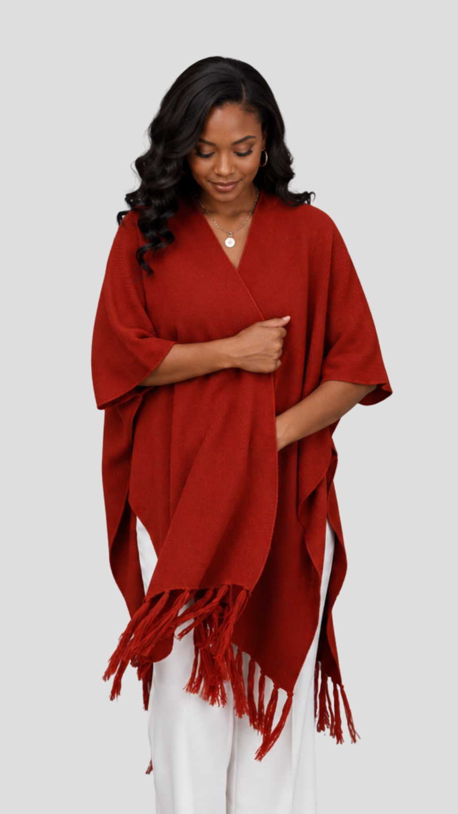 The Fashion Frenzy Fringed Acrylic Shawl – Red