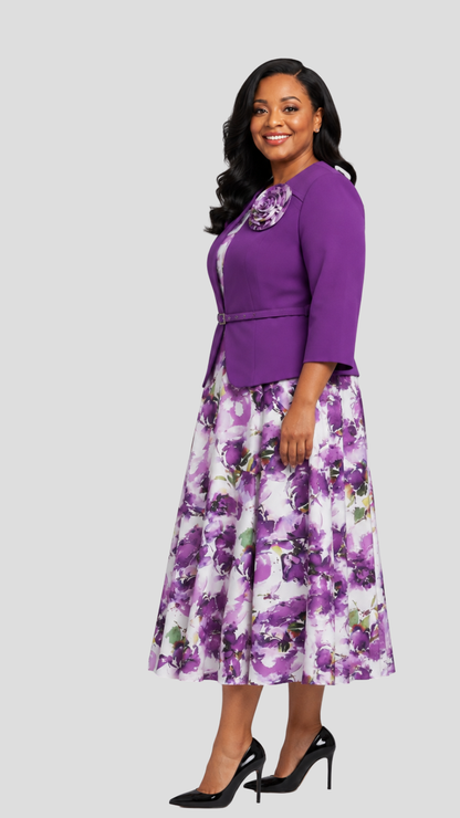 The Fashion Frenzy Majestic Petals Floral Dress Suit - Purple