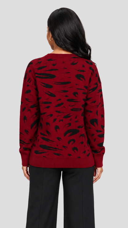 The Fashion Frenzy Printed Pullover Sweater - Red