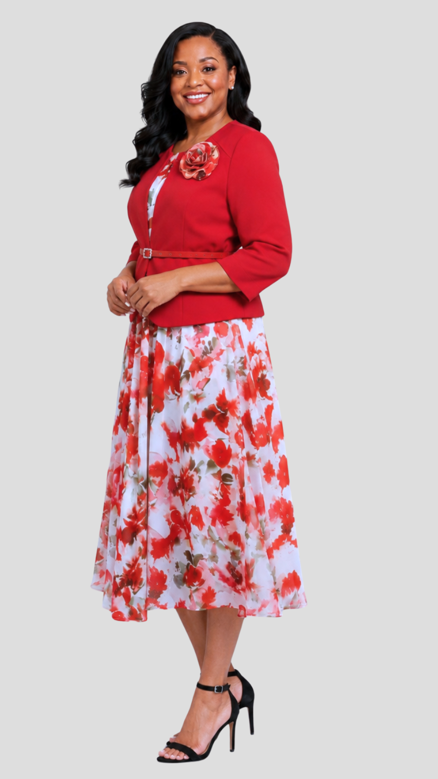The Fashion Frenzy Majestic Petals Floral Dress Suit - Red