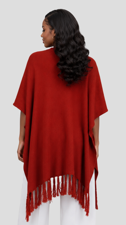 The Fashion Frenzy Fringed Acrylic Shawl – Red