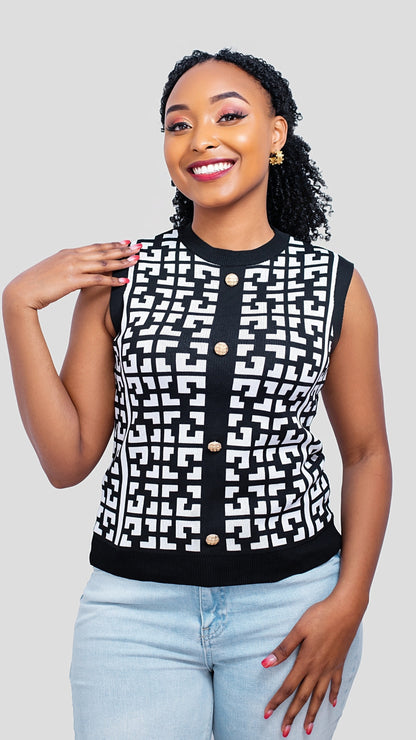 The Fashion Frenzy Sleeveless Sweater Top  - Black