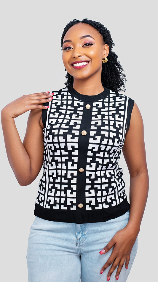 The Fashion Frenzy Sleeveless Sweater Top  - Black