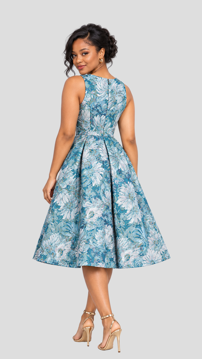 The Fashion Frenzy Florence Bloom Skater Dress - Blue