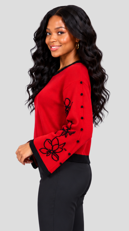 The Fashion Frenzy Flared Sleeves Pullover - Red