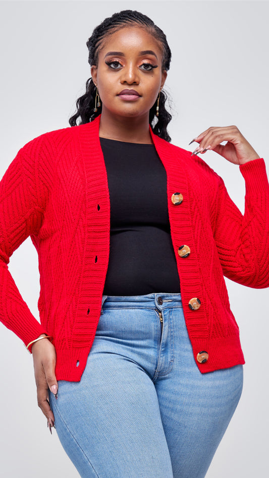 The Fashion Frenzy Button Cardigan Sweater - Red