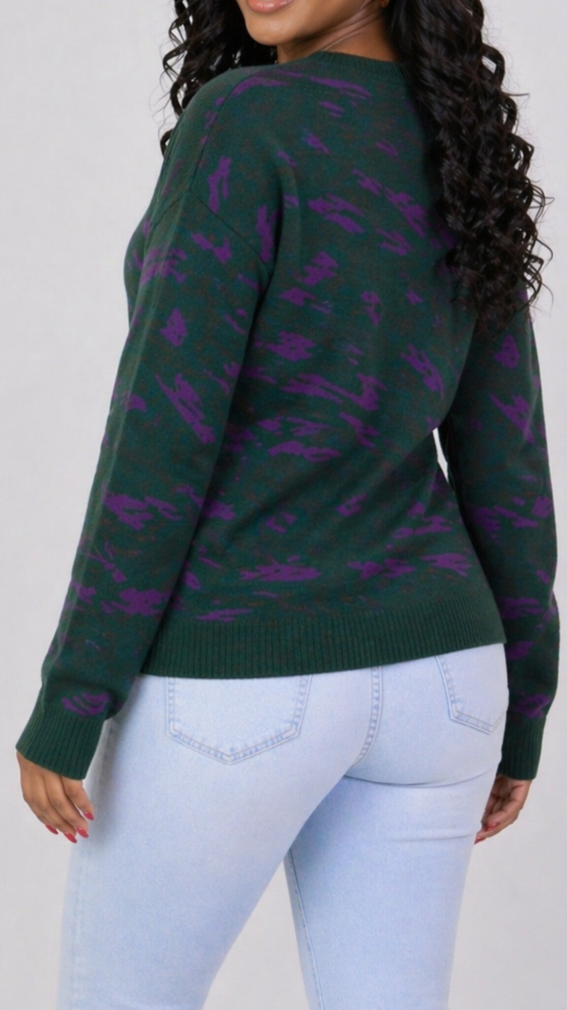 The Fashion Frenzy Printed Pullover Sweater - Green
