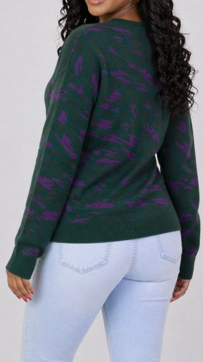 The Fashion Frenzy Printed Pullover Sweater - Green