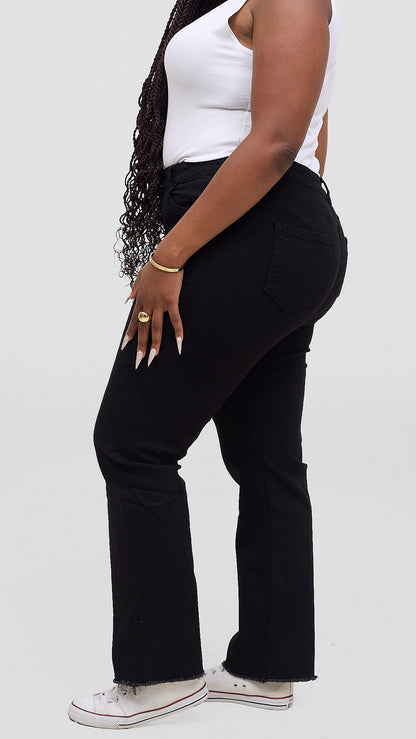 The Fashion Frenzy Kaya Fray Detail Straight Jeans – Black