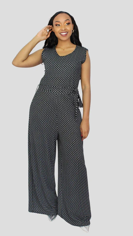 The Fashion Frenzy Nia Black Polka Jumpsuit - Black