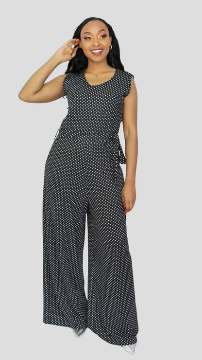 The Fashion Frenzy Nia Black Polka Jumpsuit - Black