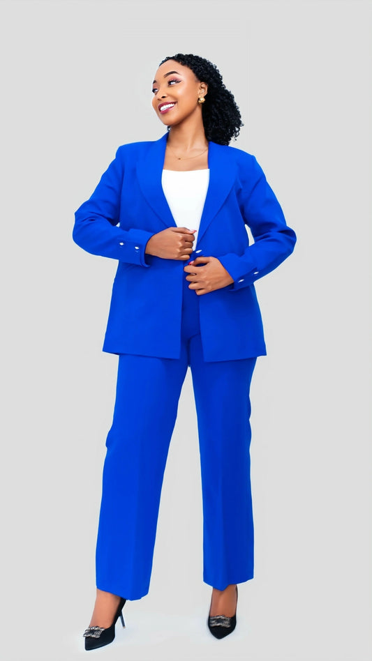 The Fashion Frenzy Wide Leg Pant Suit - Royal Blue