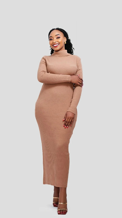 The Fashion Frenzy Acrylic Bodycon Dress – Khaki